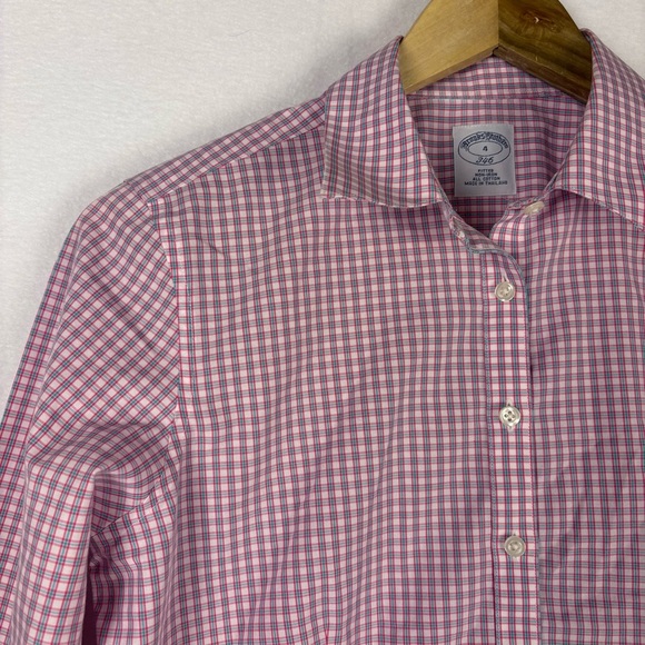 Brooks Brothers Pink Blue Plaid No-Iron Fitted Button Down Shirt - Picture 2 of 5